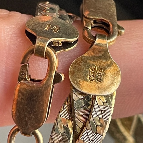 Milor 2 sterling silver & gold multi Braided Herringbone Bracelet set Italy - Picture 12 of 14